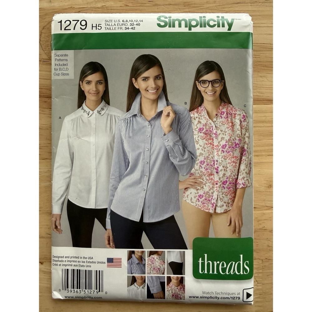 Simplicity THREADS Pattern 1279 Misses' Shirt w Collar Variations Size 6-14‎ UC
